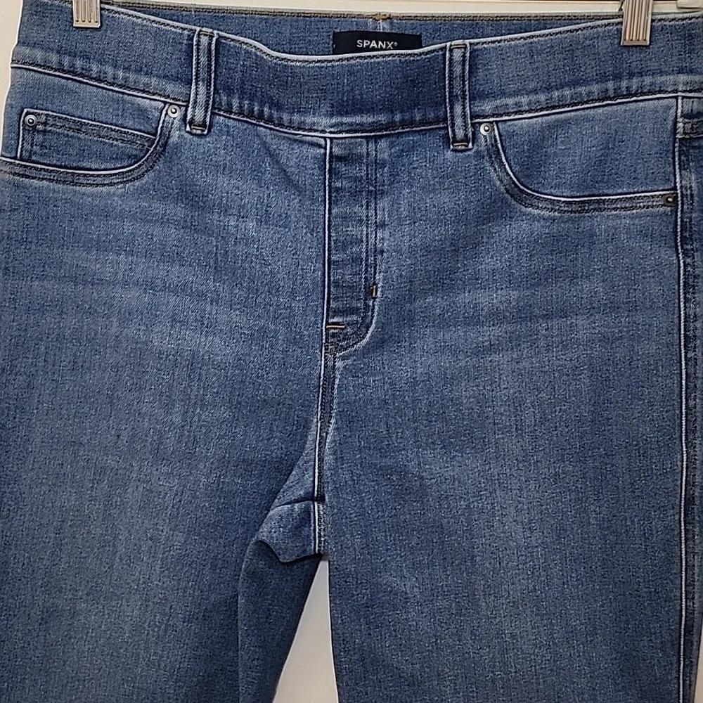 SPANX JEANS High-Rise Flare Authentic Blue Meduim Blue Strechable Pants Size XL - Picture 7 of 16